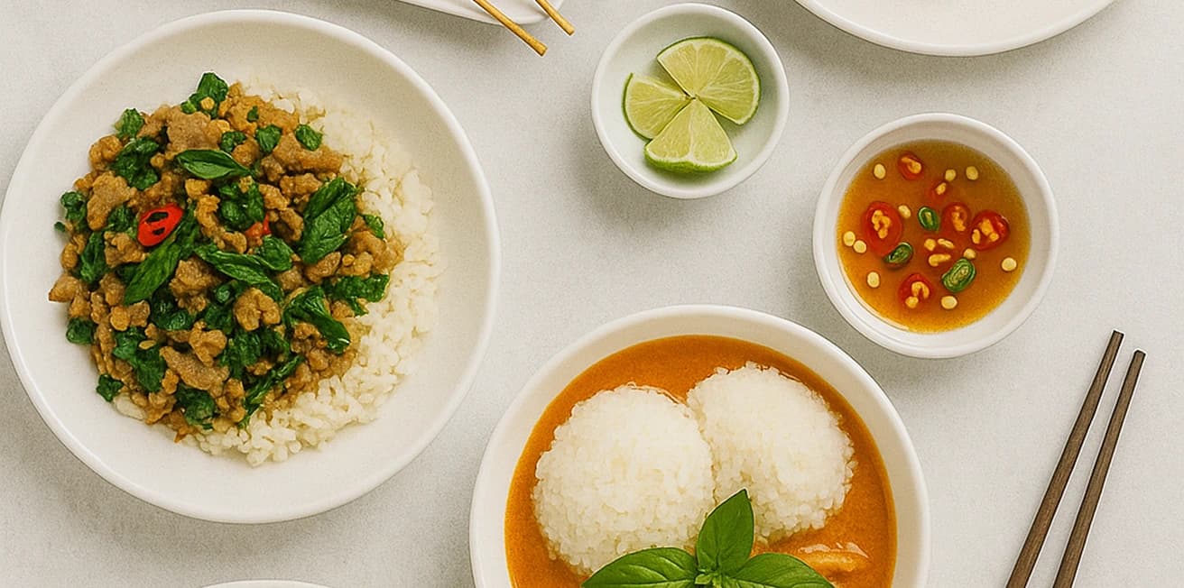 Överblick över thailändska rätter på bord – CTA